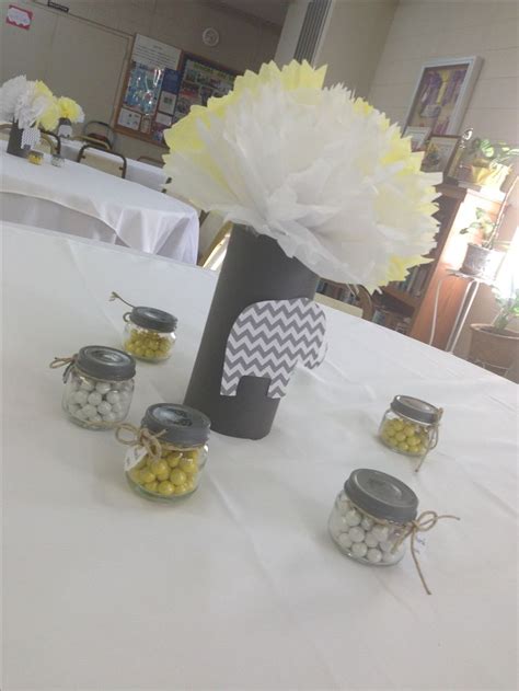 Furuix yellow grey elephant baby shower decorations you are my sunshine party decoration gray and yellow nursery decor honeycomb balls for bridal shower birthday decorations. Gray and yellow baby shower center piece | Baby shower ...