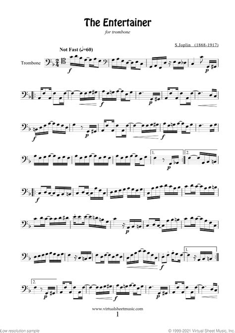 Free The Entertainer Sheet Music For Trombone Solo High Quality