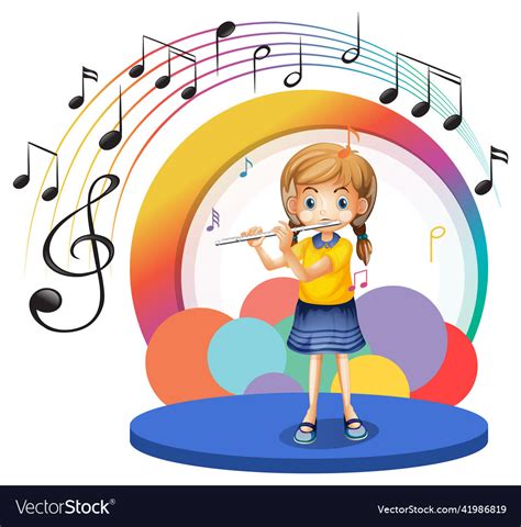 Cute Girl Playing Flute Cartoon Royalty Free Vector Image