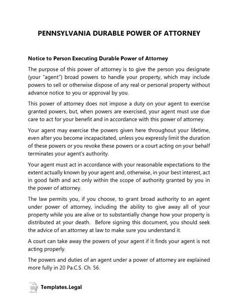 Pennsylvania Power Of Attorney Templates Free Word Pdf And Odt