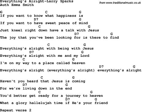 country southern and bluegrass gospel song everything s alright larry sparks lyrics with chords