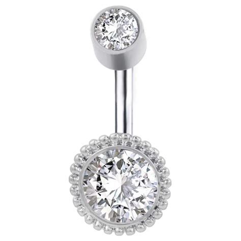 1PC Surgical Steel Double Crystal Zircon Belly Button Navel Ring