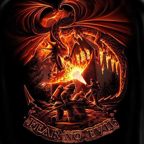 Seamless loop and loopable animation motion red circle fall background, glow particle red fire burning heat flame on black background. Fear No Evil Firefighter dragon tshirt in black. With ...