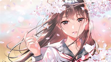 Student Anime Girl Uniform Cherry Blossom 4k Hd Wallpaper Rare
