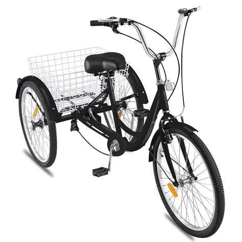 vevor 24 in tricycle adult bike 7 speed adult trike three wheel bicycles cruise bike with large