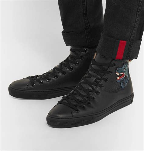 Gucci Major Wolf Appliquéd Full Grain Leather High Top Sneakers In