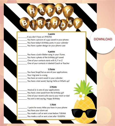 Printable Birthday Games