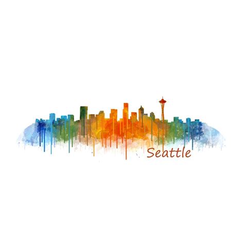 Seattle City Watercolor Skyline V2 Creative Daddy