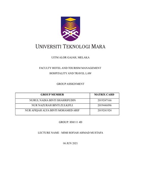 Cover Page Assignment Uitm Colin King