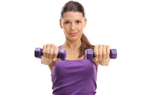Young Woman Exercising With Dumbbells Stock Photo Image Of Caucasian