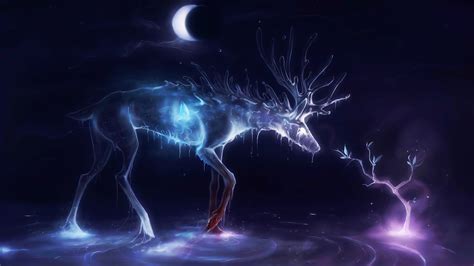 Wallpaper Deer Animals Night Artwork Glowing Lightning Thunder