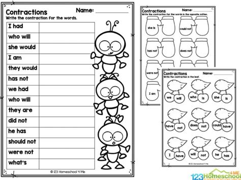 Free Printable Contraction Follow Worksheets Home Schooling Blogs
