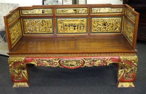 Gilt Wood Dragon Bench With Chinese Painting Furniture Oriental
