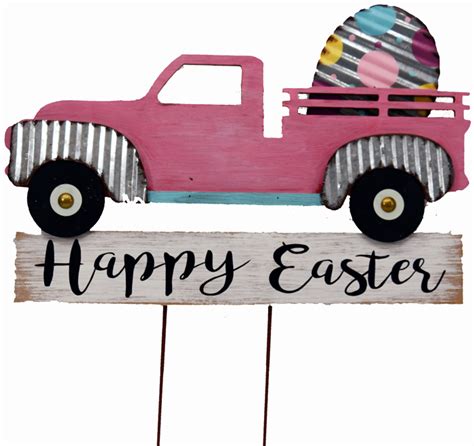 505 35753 18 Happy Easter Truck With Egg Stake