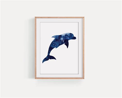 Dolphin Watercolor Print Navy Blue Decor Printable Dolphin Etsy