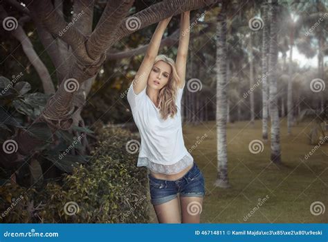 Fashion Portrait Of The Woman In The Jungle Stock Image Image Of