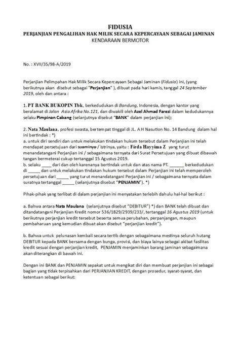 Contoh surat perjanjian perkongsian perniagaan aku dan. Contoh Surat Perjanjian Fidusia Resmi | detikLife
