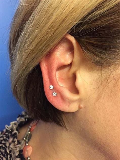 2x High Lobe Piercings With Diamonds By Me Piercingsbymeg Lobe