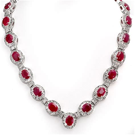 Genuine 3970 Ctw Ruby And Diamond Necklace 14k Gold