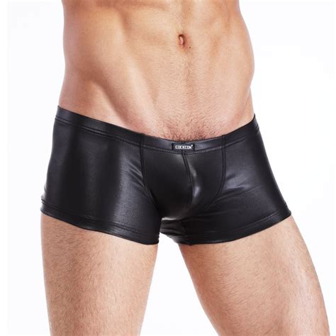 2017 New Men Boxers Pu Leather Shorts Sexy Tight Elastic Men Sexy Underwear Faux Leather Men