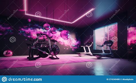Elegant Luxury Fitness Room With Exercise Machines With Pink Colors