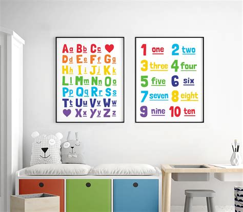Abc 123 Printable Art Set Of 2 Playroom Wall Art Nursery Art