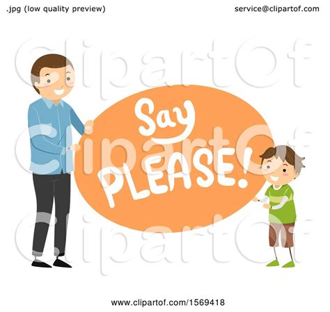 Clipart Of A Father Teaching His Son To Say Please Royalty Free