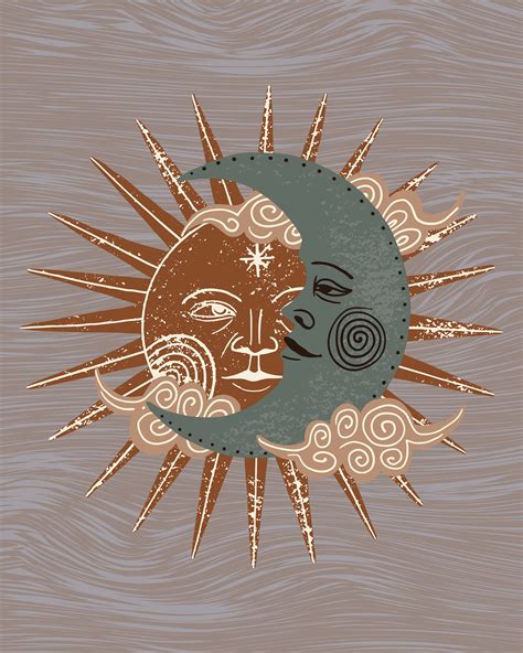 Sun And Moon Celestial Art Print Astronomy Digital Wall Art Etsy