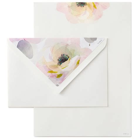 Watercolor Rose Paper And Envelopes Stationery Set Box Of 20
