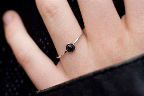 Black Onyx Ring In White Gold Solid 14k Gold February Birthstone