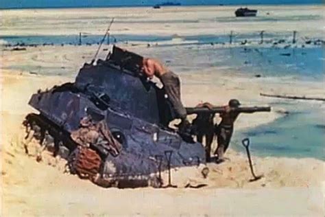 A Us Sherman Tank Bogged Down On Tarawa Island Battle Of Tarawa