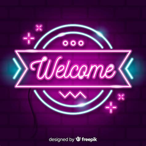 Modern Welcome Sign Post With Neon Light Style Vector Free Download