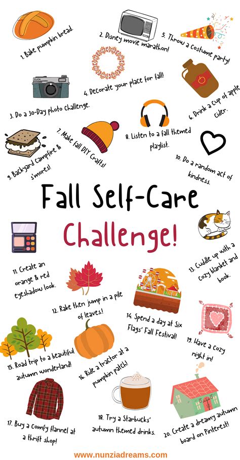 Fall Self Care Bucket List Challenge Printable Checklist Nunziadreams