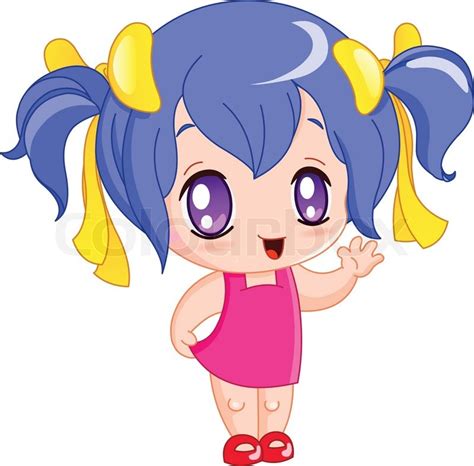 Cute Manga Girl Waving Hello Stock Vector Colourbox