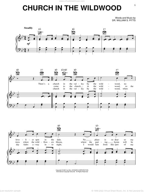 Pitts Church In The Wildwood Sheet Music For Voice Piano Or Guitar