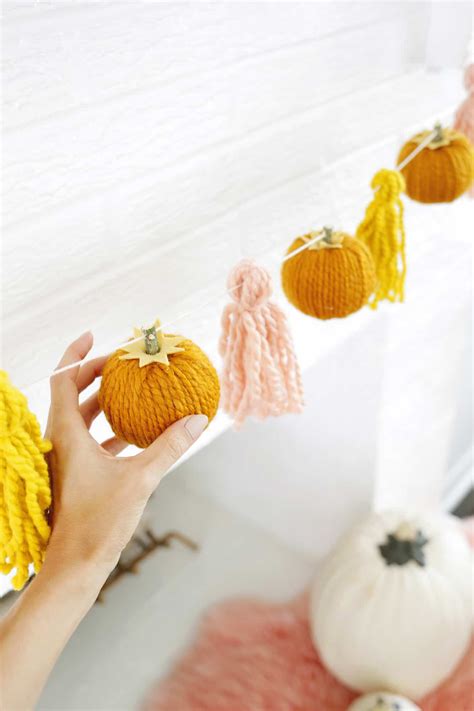 Yarn Pumpkin Garland Diy A Beautiful Mess