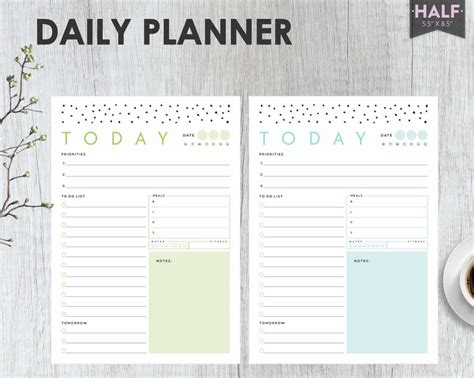 Daily Planner Printable Daily Planner Insert Half Letter Size Etsy Canada