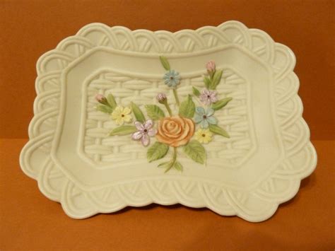 Lefton Hand Painted Soap Trinket Dish W Flowers Hand Painted