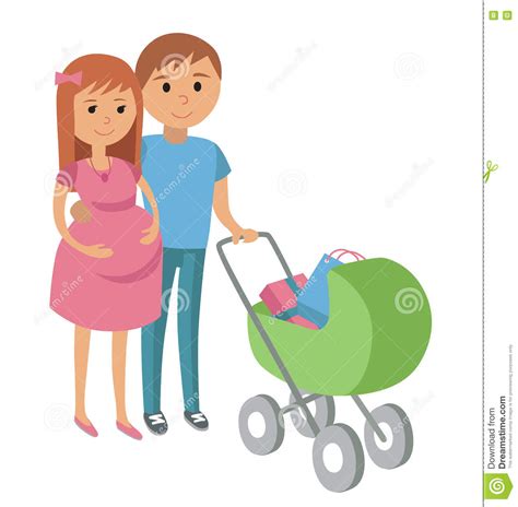 Pregnant Woman And Her Husband On Shopping Stock Vector Illustration