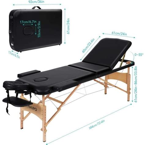 Naipo Table De Massage Lit Pliante 3 Section Professionnel Ergonomique