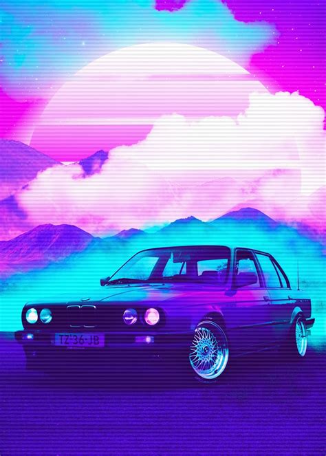 Bmw M3 Synthwave Poster Picture Metal Print Paint By Misbahul
