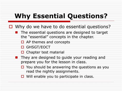 Ppt Guidelines To Writing The Essential Questions Powerpoint