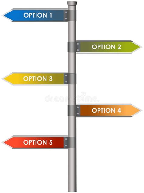 Five Options Colored Guidepost Stock Illustration Illustration Of