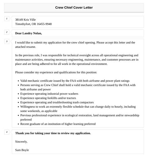 Crew Chief Cover Letter | Velvet Jobs