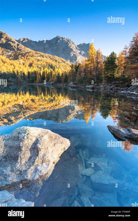 Lago Di Saoseo During Autumn Val Poschiavo Switzerland Stock Photo