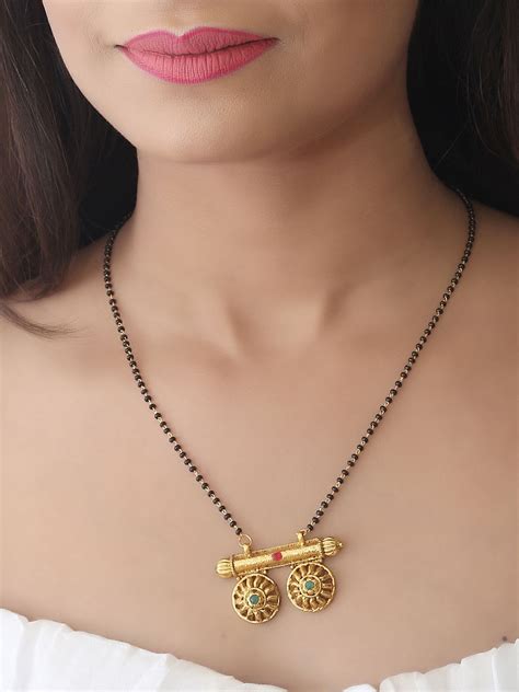 Vati Mangalsuta For Womens Gold Mangalsutra Designs Black Beads
