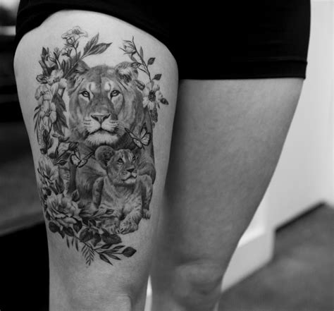 Lioness And Cub Tattoo Mother And Child Tattoo Lioness Tattoo