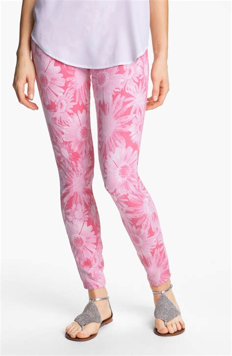 Hue Floral Denim Leggings In Pink Start Of Color List Pink Pout Lyst