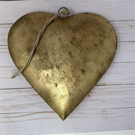 Rustic Metal Heart Hanging Home Decor Wall Art Gold Brass Color