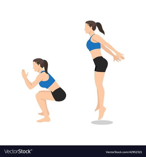 Woman Doing Jump Squat Exercise Flat Royalty Free Vector
